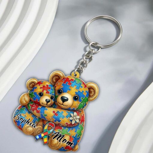 Custom Autism Bear Mom And Kid Acrylic Keychain THHM5110404 - Image 2