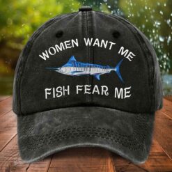 Fishing Distressed Washed Cotton Hat, Women want me fish fear me hat NPTD5260402