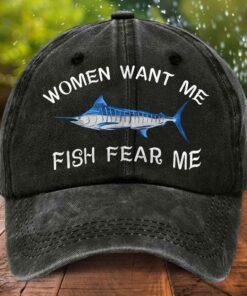 Fishing Distressed Washed Cotton Hat, Women want me fish fear me hat NPTD5260402