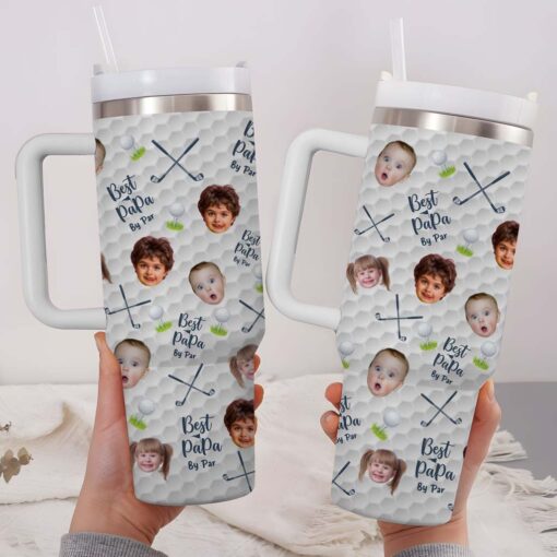 Custom Face Kids Photo 40 Oz Tumbler, Custom Best Dad By Par Tumbler For Dad, Father's Day Gift For Dad, Father, Tumbler For Golf Lover QFHM4210507