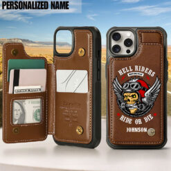 Personalized Motorcycle Leather Flip Wallet Phone Case, Gift For Biker UKND5260405