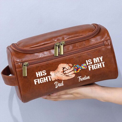 Personalized Autism Dad Leather Toiletry Bag EF, Storage Bag QFND5030403 - Image 2