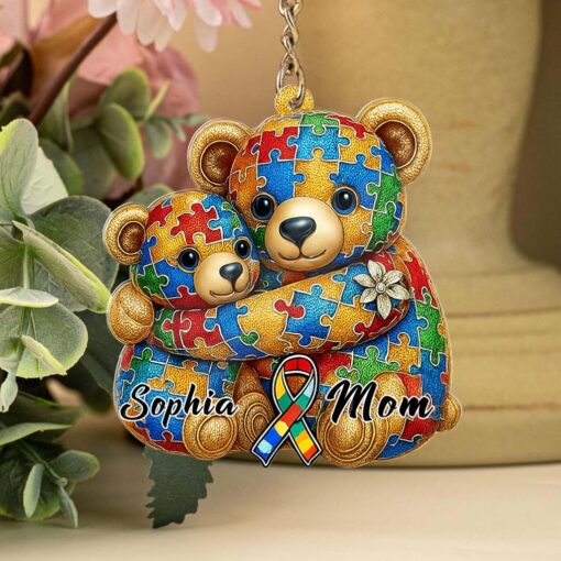 Custom Autism Bear Mom And Kid Acrylic Keychain THHM5110404 - Image 3