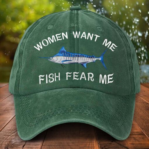 Fishing Distressed Washed Cotton Hat, Women want me fish fear me hat NPTD5260402 - Image 3