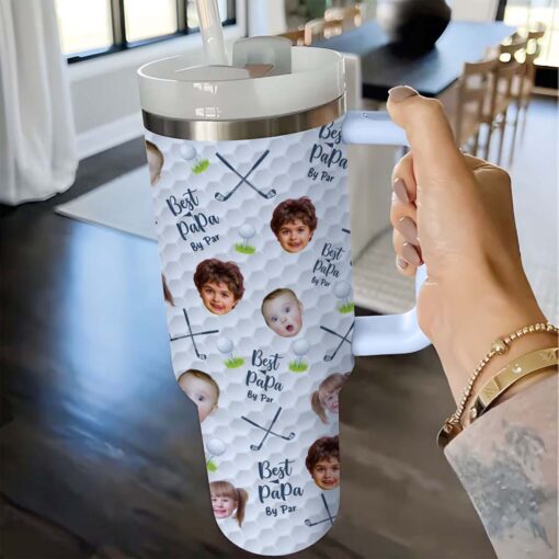 Custom Face Kids Photo 40 Oz Tumbler, Custom Best Dad By Par Tumbler For Dad, Father's Day Gift For Dad, Father, Tumbler For Golf Lover QFHM4210507 - Image 3