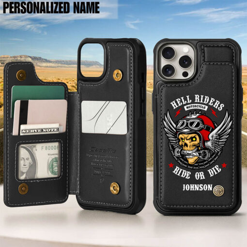 Personalized Motorcycle Leather Flip Wallet Phone Case, Gift For Biker UKND5260405 - Image 2