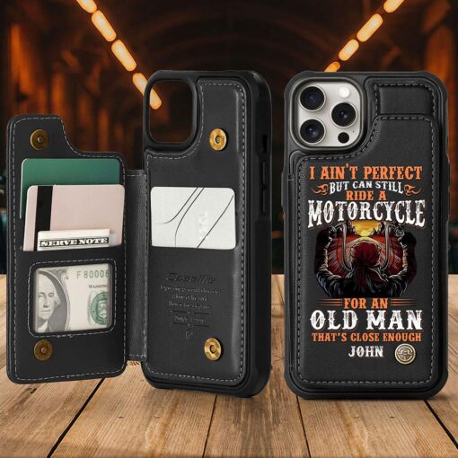 Personalized Motorcycle Leather Flip Wallet Phone Case, Gift For Biker UKND5260406 - Image 2