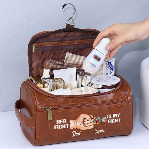 Personalized Autism Dad Leather Toiletry Bag EF, Storage Bag QFND5030403 - Image 3