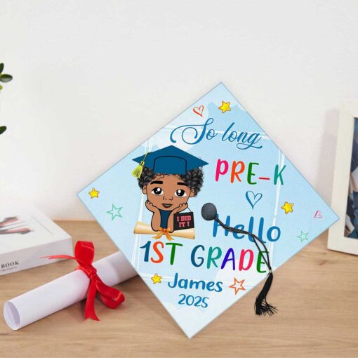 Personalized Black Kid Graduation Cap Topper QFUU4130421-BOY - Image 2