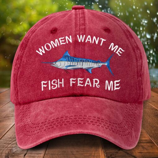 Fishing Distressed Washed Cotton Hat, Women want me fish fear me hat NPTD5260402 - Image 4