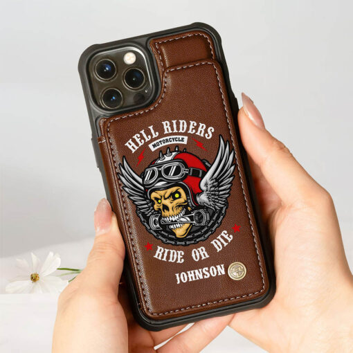 Personalized Motorcycle Leather Flip Wallet Phone Case, Gift For Biker UKND5260405 - Image 4