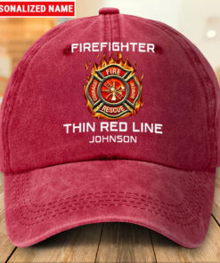 Personalized Firefighter Distressed Washed Cotton Printed Hat UKTZ5180402