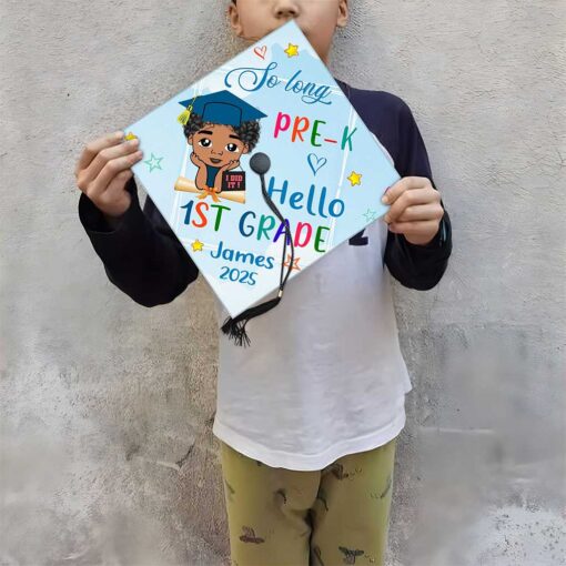 Personalized Black Kid Graduation Cap Topper QFUU4130421-BOY - Image 4