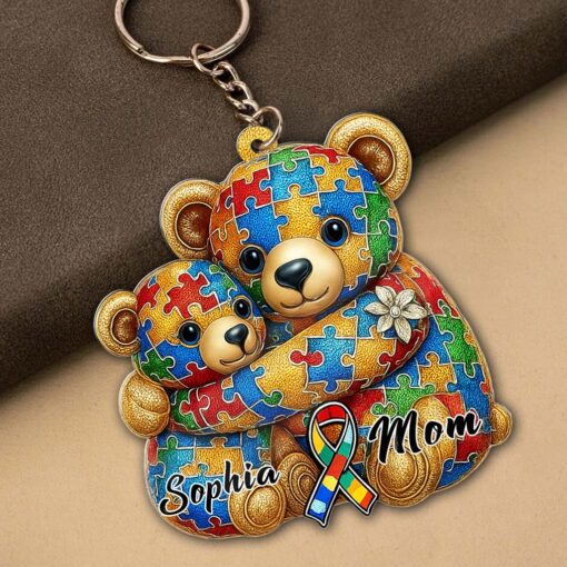 Custom Autism Bear Mom And Kid Acrylic Keychain THHM5110404 - Image 4