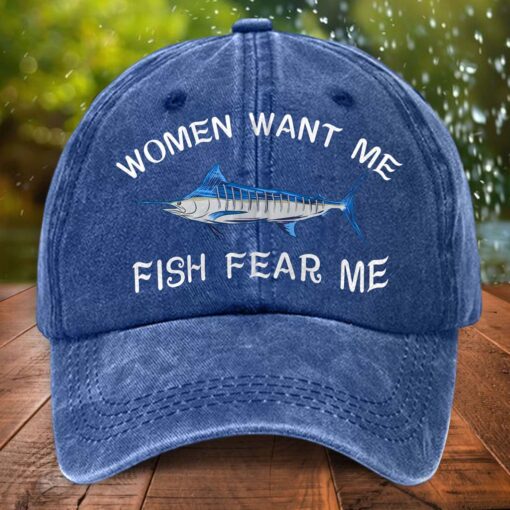 Fishing Distressed Washed Cotton Hat, Women want me fish fear me hat NPTD5260402 - Image 5