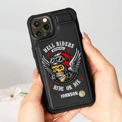 Personalized Motorcycle Leather Flip Wallet Phone Case, Gift For Biker UKND5260405 - Image 3