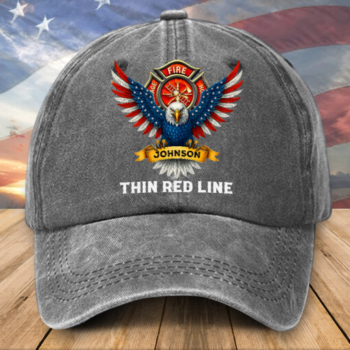 Personalized Firefighter Distressed Washed Cotton Printed Hat UKTZ5180405 - Image 4