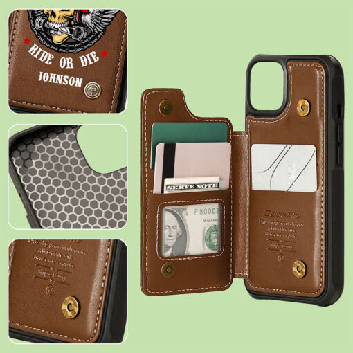 Personalized Motorcycle Leather Flip Wallet Phone Case, Gift For Biker UKND5260405 - Image 6
