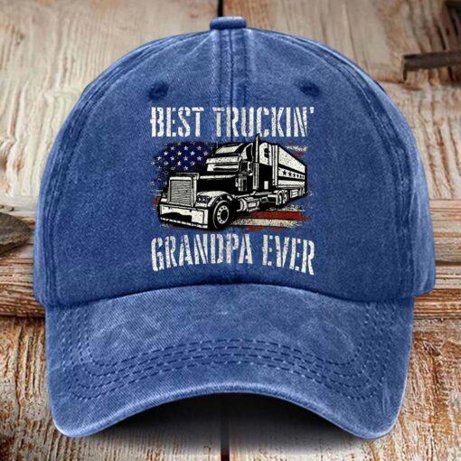 Truck Driver Washed Denim Print Cap MQHM5280402 - Image 6