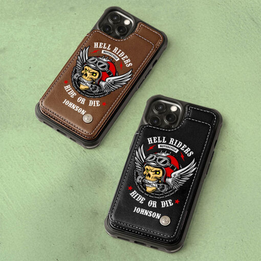 Personalized Motorcycle Leather Flip Wallet Phone Case, Gift For Biker UKND5260405 - Image 5