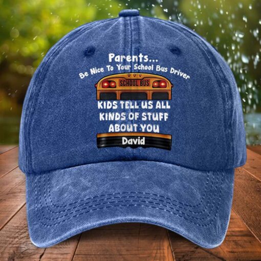 Custom Bus Driver  Distressed Washed Cotton Printed Hat UKTD5290401 - Image 2