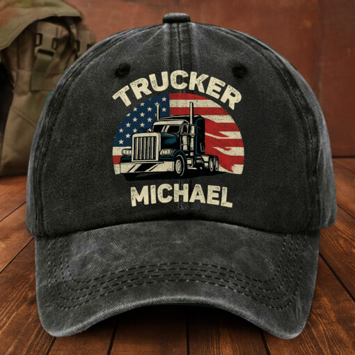 Truck Driver Washed Denim Print Cap MQNT5250404 - Image 4