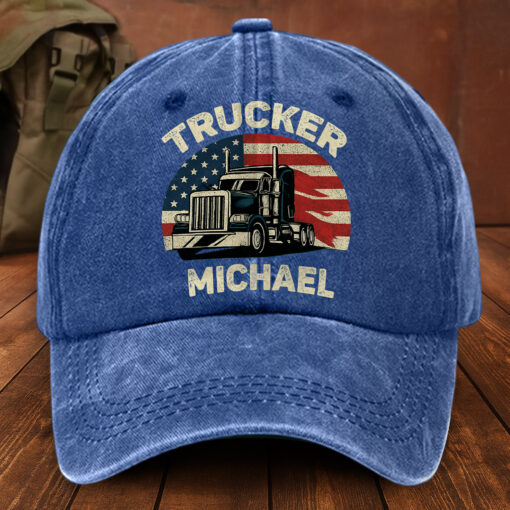 Truck Driver Washed Denim Print Cap MQNT5250404 - Image 2