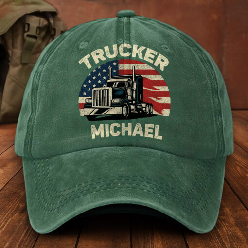 Truck Driver Washed Denim Print Cap MQNT5250404 - Image 3