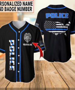 Custom Police Baseball Jersey, Thin Blue Line American Flag Shirt MQTZ5220503