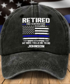 Personalized Retired Police Distressed Washed Cotton Printed Hat QFTZ5300501