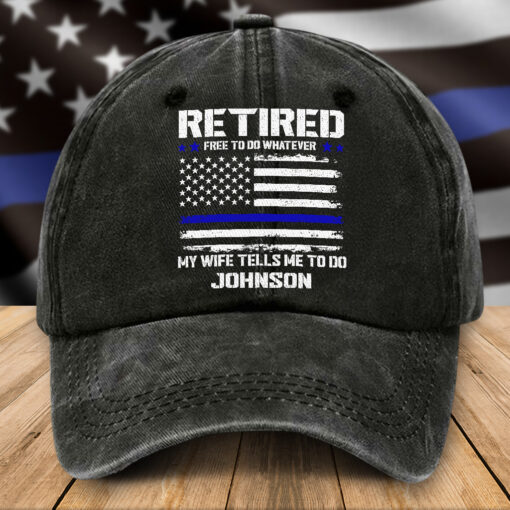Personalized Retired Police Distressed Washed Cotton Printed Hat QFTZ5300501