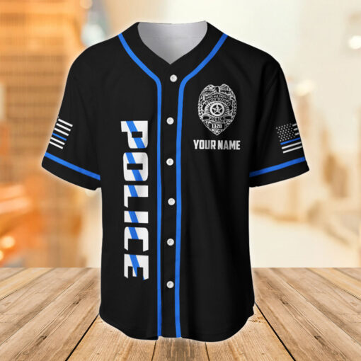 Custom Police Baseball Jersey, Thin Blue Line American Flag Shirt MQTZ5220503 - Image 2