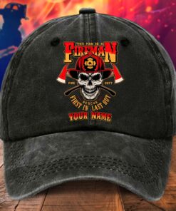 Personalized Firefighter Distressed Washed Cotton Printed Hat MQHA5230502