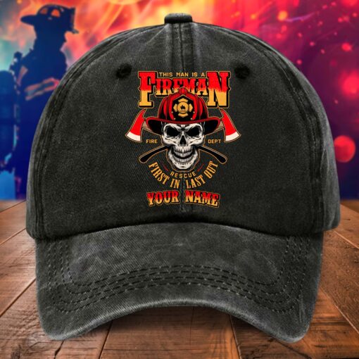 Personalized Firefighter Distressed Washed Cotton Printed Hat MQHA5230502