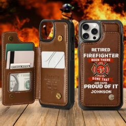 Personalized Firefighter Leather Flip Wallet Phone Case, Gift For Fireman, Retired Firefighter Gift UKHM5060503