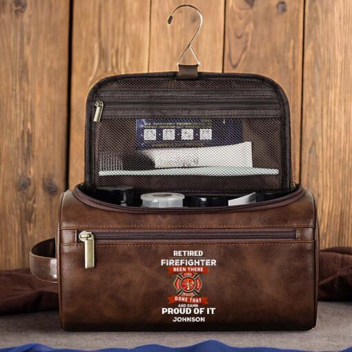 Personalized Firefighter Leather Toiletry Bag, Gift For Fireman, Retired Firefighter Gift UKHM5060505 - Image 2