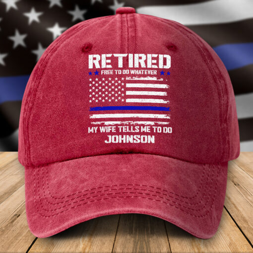 Personalized Retired Police Distressed Washed Cotton Printed Hat QFTZ5300501 - Image 2