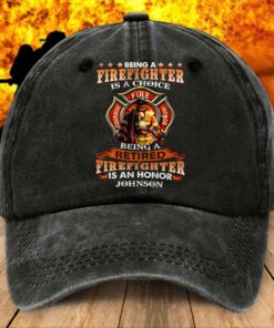 Personalized Distressed Washed Cotton Firefighter Printed Hat, Gift For Fireman, Retired Firefighter Gift UKHM5070501