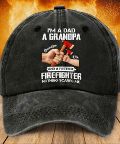 Personalized Distressed Washed Cotton Firefighter Printed Hat, Gift For Fireman, Retired Firefighter Gift UKHM5070502