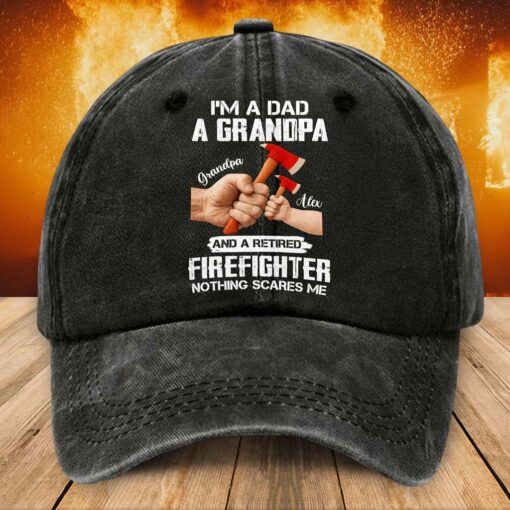 Personalized Distressed Washed Cotton Firefighter Printed Hat, Gift For Fireman, Retired Firefighter Gift UKHM5070502