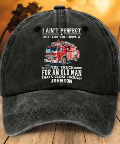 Personalized Distressed Washed Cotton Firefighter Printed Hat, Gift For Fireman, Retired Firefighter Gift UKHM5070503