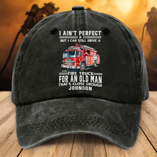 Personalized Distressed Washed Cotton Firefighter Printed Hat, Gift For Fireman, Retired Firefighter Gift UKHM5070503