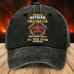 Personalized Distressed Washed Cotton Firefighter Printed Hat, Gift For Fireman, Retired Firefighter Gift UKHM5070504
