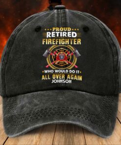 Personalized Distressed Washed Cotton Firefighter Printed Hat, Gift For Fireman, Retired Firefighter Gift UKHM5070504