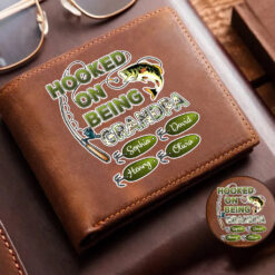 Personalized Hooked On Being Grandpa Papa Fishing Distressed Washed Wallet, Father's Day Gift For Grandpa, Dad QFHH5020502