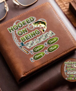 Personalized Hooked On Being Grandpa Papa Fishing Distressed Washed Wallet, Father's Day Gift For Grandpa, Dad QFHH5020502