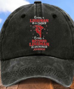 Personalized Lineman Distressed Washed Cotton Printed Hat MQND5090506
