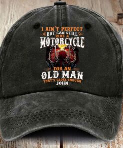 Personalized Motorcycle Distressed Washed Cotton Printed Hat, Gift For Biker UKND5120503