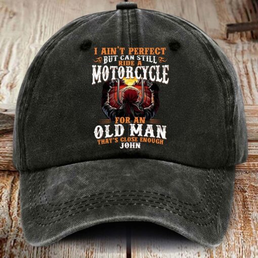 Personalized Motorcycle Distressed Washed Cotton Printed Hat, Gift For Biker UKND5120503