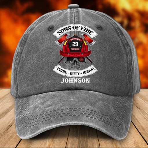 Personalized Firefighter Distressed Washed Cotton Printed Hat UKTZ5130503 - Image 2
